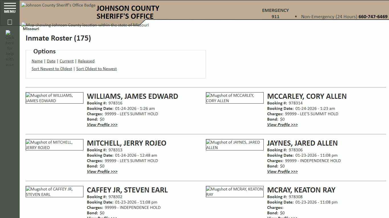 Inmate Roster - Current Inmates Booking Date Descending - Johnson County Sheriff MO
