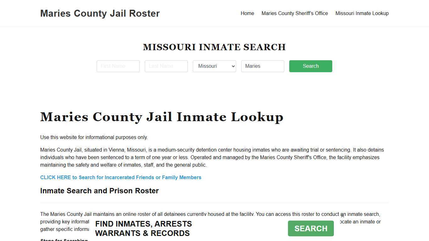 Maries County Jail Roster Lookup, MO, Inmate Search